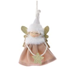  XMAS PINK FABRIC FAIRY HANGING ORNAMENT 10X4X13CM