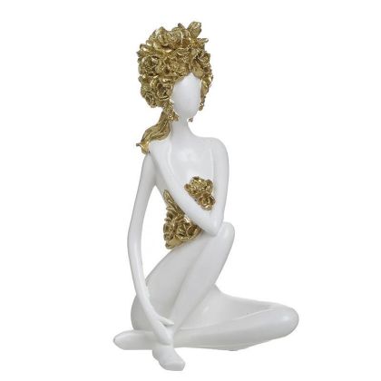 Женска фигура от полирезин цвят бял/златен 14Χ11Χ25
