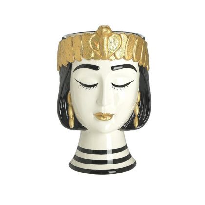 CERAMIC EGYPTIAN FIGURE VASE BLACK/WHITE/GOLDEN 15X16X23