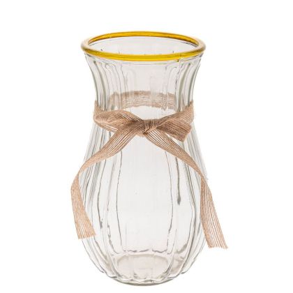 CLEAR GLASS VASE WITH GOLD RIM 13X23CM