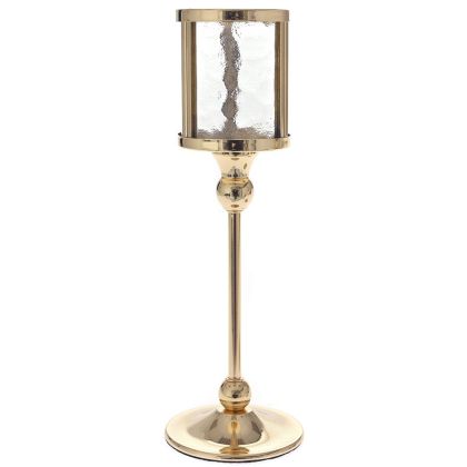 DECO GOLD IRON CANDLE HOLDER W GLASS 11x11x30CM