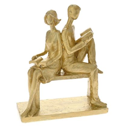 DECO GOLD POLYRESIN COUPLE SITTING ON A BENCH 18X10X22CM