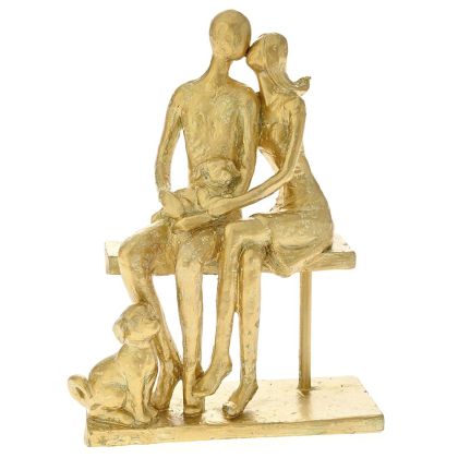 DECO GOLD POLYRESIN COUPLE SITTING ON A BENCH 18X9X23CM