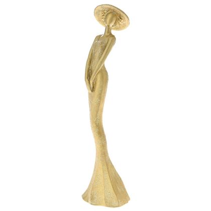 DECO GOLD POLYRESIN LADY WITH A HAT 8X8X31CM