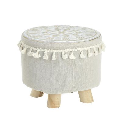 FABRIC/WOODEN STOOL WITH FLASHES WHITE/GOLDEN Φ27X15