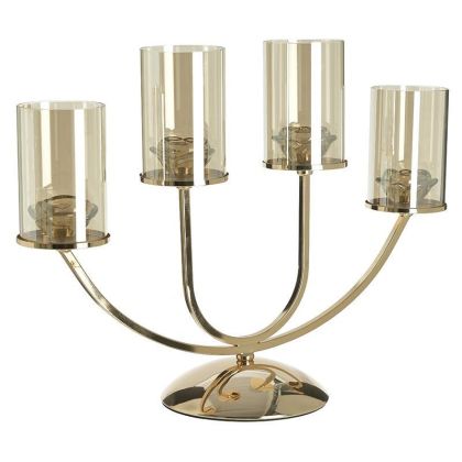 METAL/GLASS CANDLE HOLDER 4 SEAT GOLDEN/AMBER H28