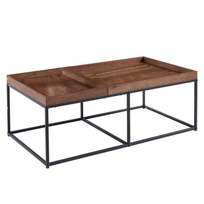 METAL/WOODEN COFFEE TABLE BLACK/NATURAL 110X60X40
