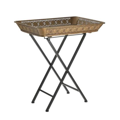 METAL/WOODEN TRAY TABLE GOLDEN/BLACK 53X37X57
