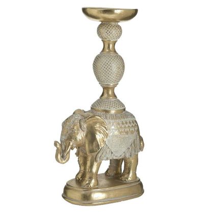 RESIN ELEPHANT CANDLE HOLDER WHITE/GOLDEN 18X10X33
