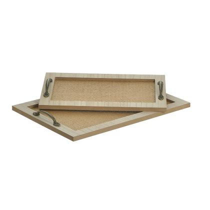 S/2 WOODEN TRAY NATURAL 40X26X4