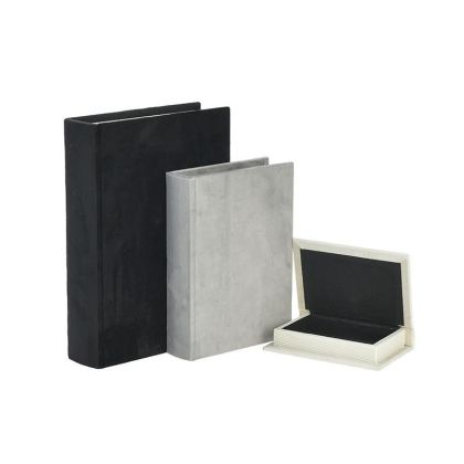 Комплект/3 кутии-книги от изкуствена кожа в черно/сиво/кремаво, 30x22x6 см