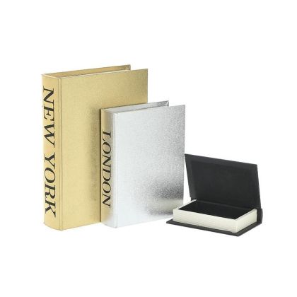 Комплект/3 кутии-книги от изкуствена кожа в златно/сребърно/черно, 30x22x6 см