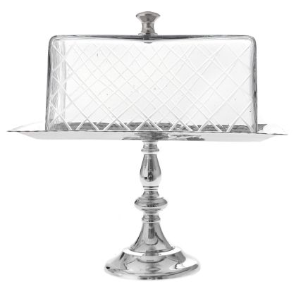 SILVER METAL RECTANGLE TRAY WITH GLASS LID 32Χ18Χ30CM