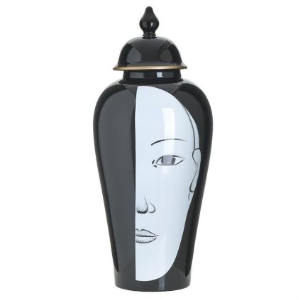 Керамична ваза с капак лице в черно/бяло φ27χ65