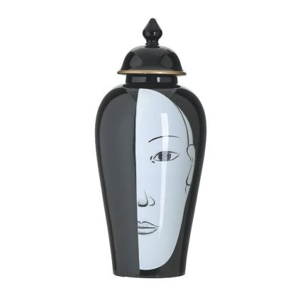Керамична ваза с капак лице черно/бяло φ21x48