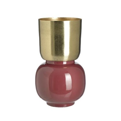 Метална емайлирана ваза цвят бургунди/златен Φ18X31