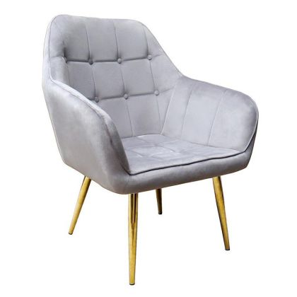 Плюшен стол със златни метални крака сив цвят 76X74X87