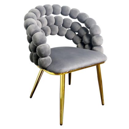Плюшен стол със златни метални крака тъмно сив цвят 60X58X78