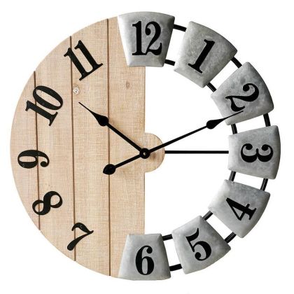 Стенен часовник с дървена рамка цвят бял/натурален 60X4X60