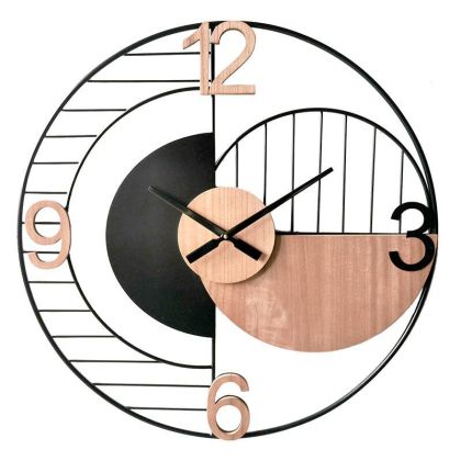 Стенен часовник с рамка метал/дърво цвят черен/кафяв 67X5X67