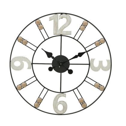 Стенен часовник с рамка метал/дърво цвят черен/натурален 60X4X60