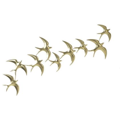 Стенно метално пано с птици златно 101X2X33