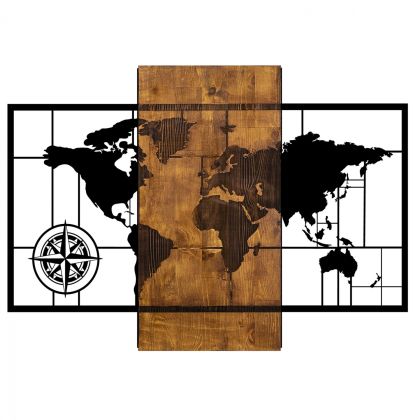 Стенно пано метал и дърво карта на света HM7223