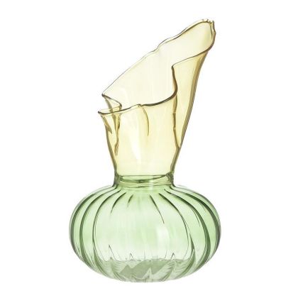 Стъклена ваза цвят зелен/амбър Φ10Χ17