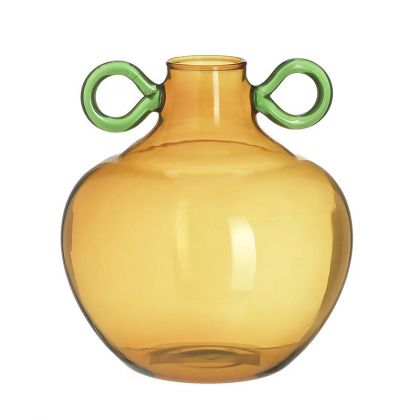 Стъклена ваза цвят зелен/амбър Φ15Χ16