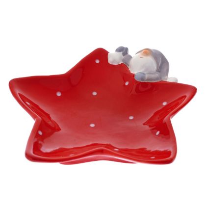 Коледна чиния с дизайн звезда в червено-бяло 17x16x5см
