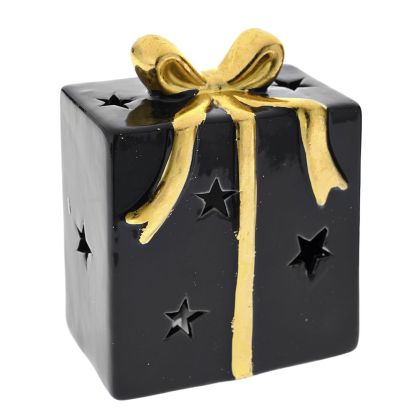  XMAS BLACK AND GOLD CERAMIC GIFT WITH LIGHT 10X7X12CM