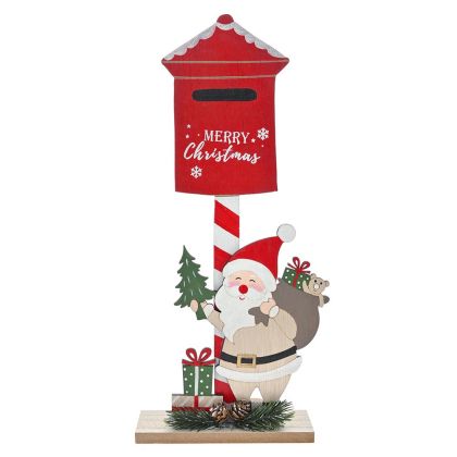  RED WOODEN MAIL BOX WITH SANTA CLAUS 14X6X34CM