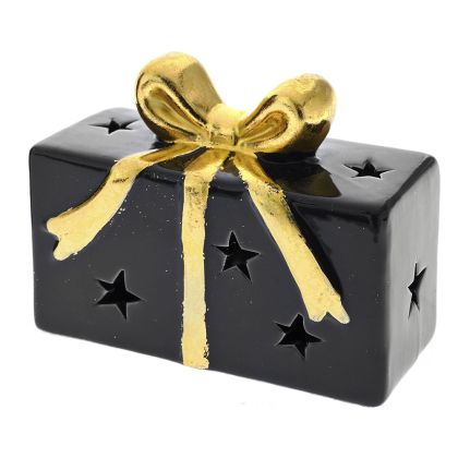  XMAS BLACK AND GOLD CERAMIC GIFT WITH LIGHT 11X6X8CM