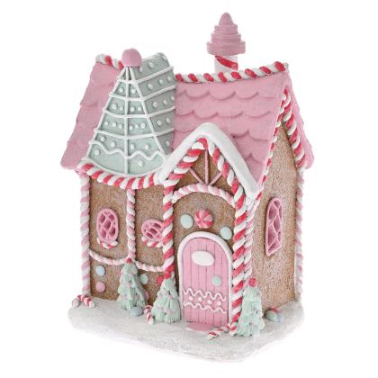  XMAS PINK RESIN CANDY HOUSE 16x12x22CM