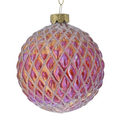 DARK PINK GLASS BALL ORNAMENT 8 CM SET 6