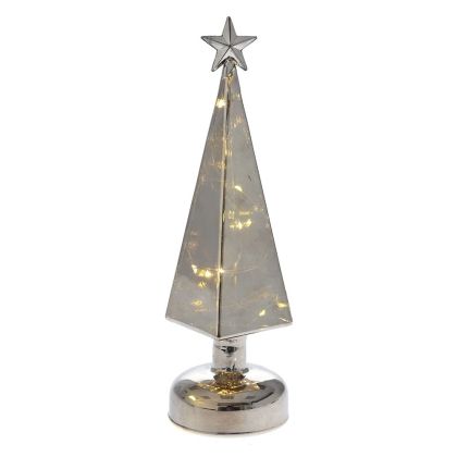  XMAS SILVER GLASS CONE WITH LED LIGHT 9X29CM