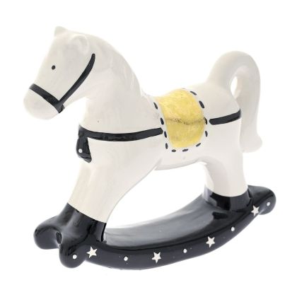  XMAS BLACK AND WHITE CERAMIC HORSE 15X4X14CM