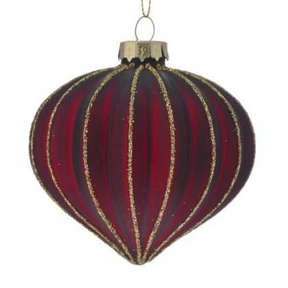  RED GLASS TEAR ORNAMENT WITH GOLD LINES 8 CM SET 6