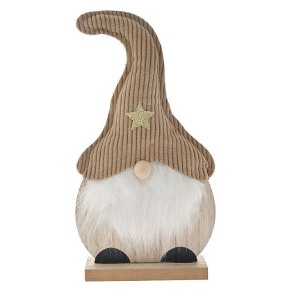  XMAS BROWN FELT GNOME ON WOODEN BASE 14X5X25CM