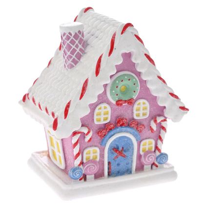  XMAS PINK RESIN CANDY HOUSE 12x8x13CM