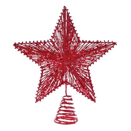  XMAS RED COTTON LINE STAR 25x30CM TREE TOPPER W GLITTER