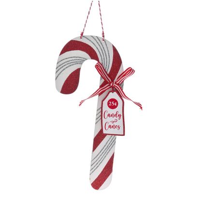  XMAS RED WOODEN CANDY CANE ORNAMENT 11Χ25CM