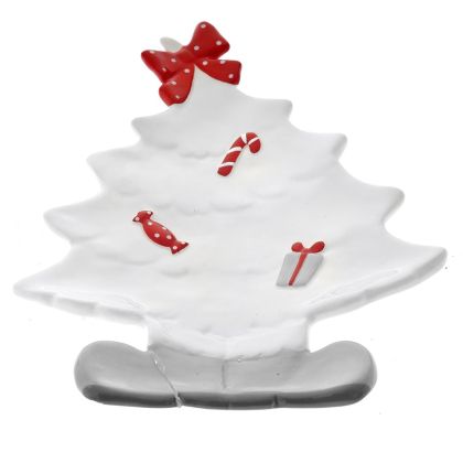 Коледна керамична чиния с бяло-червено дърво 23x18x4см