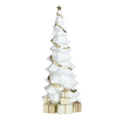 RESIN TREE WITH PRESENTS WHITE/GOLDEN Φ19X50