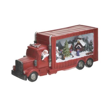 RESIN XMAS SCENE ON TRUCK WITH LED/MUSIC RED 34X11X16