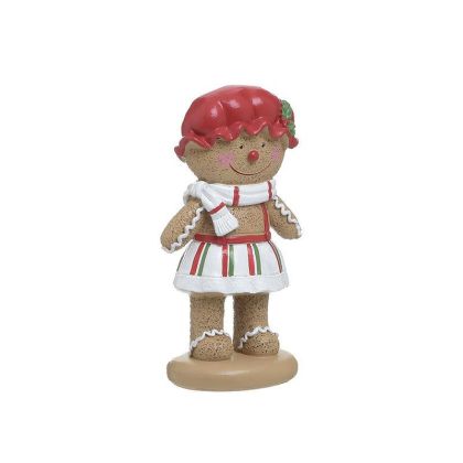 WOODEN GINGERBREAD MAN BROWN/RED/WHITE 9X6X16
