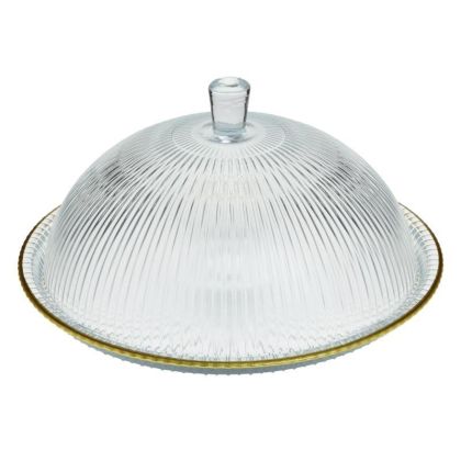 GLASS CAKE STAND WITH LID CLEAR/GOLDEN Φ35Χ20