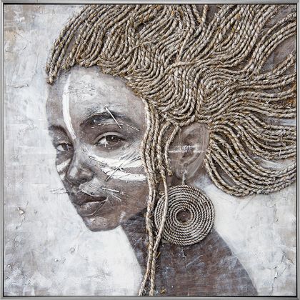 AFRICAN WITH BRAIDED CANVAS PAINTING WITH FRAME - 120x120cm 1/6KB
