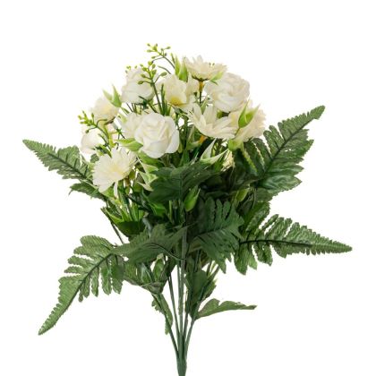 ARTIFICIAL WHITE ROSE AND DAISY BOUQUET 35CM