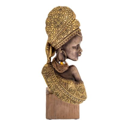 BLACK GOLD RESIN FIGURE OF AFRICAN WOMAN 14x8x33CM ON BASE